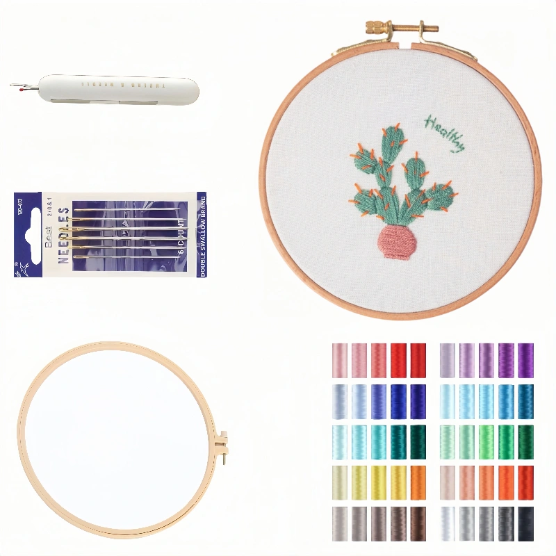 cactus embroidery kit diy plant pattern for beginners gift