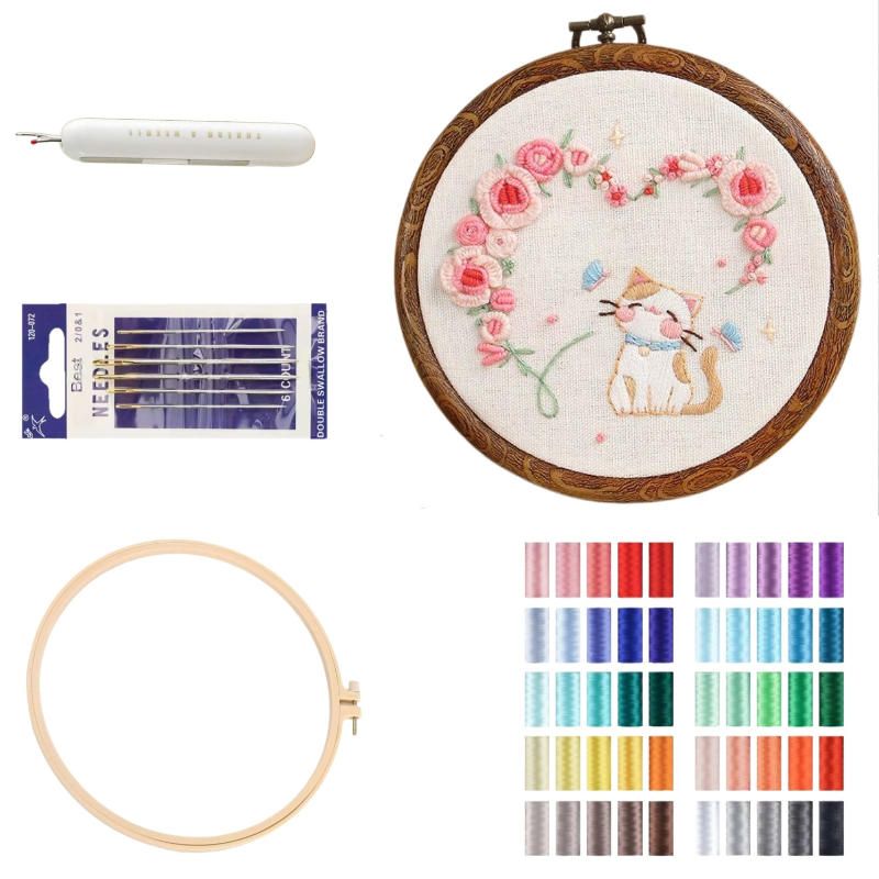 "floral feline" | complete diy cat & flower embroidery kit