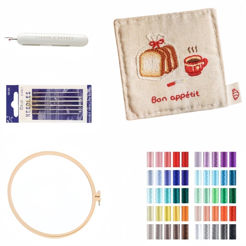 diy coffee & bread embroidery coaster kit warm gift for friends