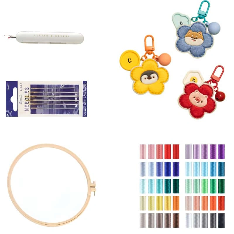 diy cute animal flower embroidery keychain sweet gift for friends