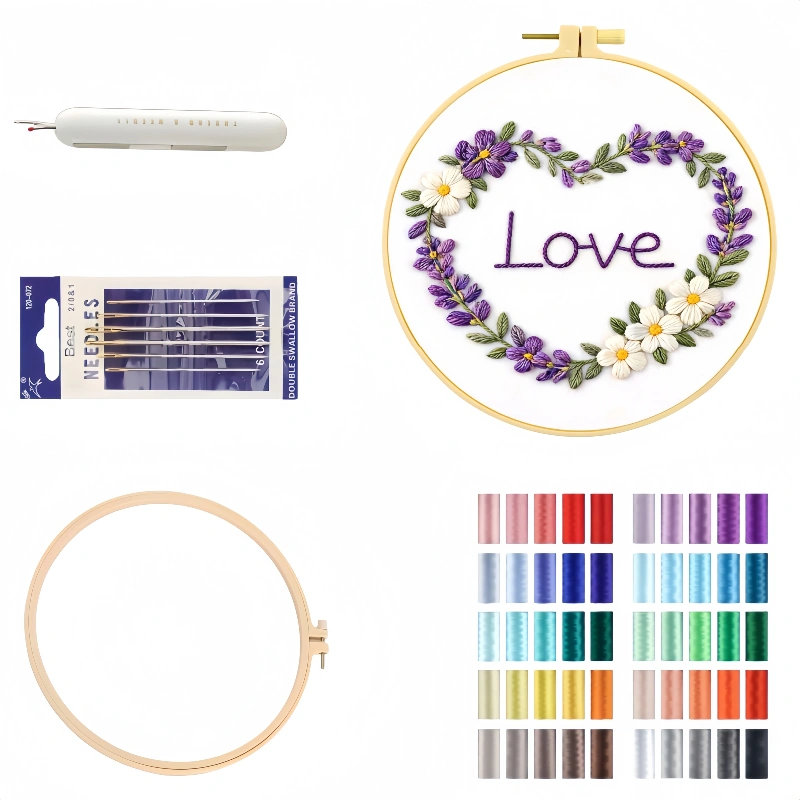 floral love embroidery kit diy heart flower pattern craft