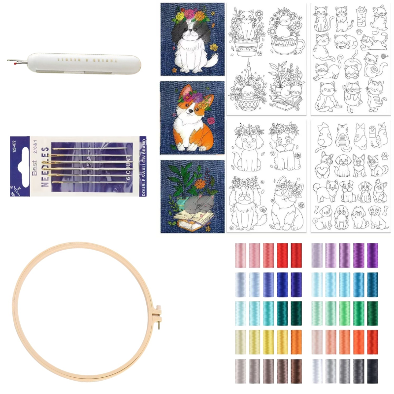 "floral paws" | complete diy dog & cat water soluble embroidery kit