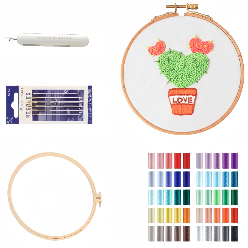 heart cactus embroidery kit diy plant pattern for beginners
